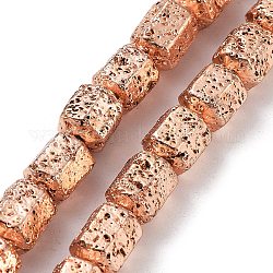 Fili di perle di roccia lavica naturale elettrodeposta, esagono, placcato oro rosa, 8~8.5x6.5~7x6~6.5mm, Foro: 1.4 mm, circa 47pcs/filo, 15.67'' (39.8 cm)