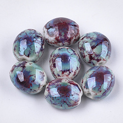 Manuell Porzellan Perlen, Phantasie antiken glasiertem Porzellan, Oval, Farbig, 20~21x17.5~18x12~13 mm, Bohrung: 2.5~3 mm
