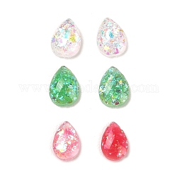 Cabochons en résine imitation opale, avec de la poudre de paillettes, larme à dos plat, couleur mixte, 6.5x4.5x1.5mm