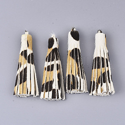 Eco-Friendly Cowhide Leather Tassel Big Pendants, Leopard Print Pattern, Colorful, 59x9mm, Hole: 1.5mm