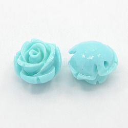 Perles roses de fleur de 3D en corail synthétique, teinte, turquoise pale, 14~15x9mm, Trou: 1.5mm