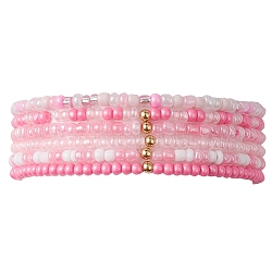 Set di braccialetti elasticizzati con perline di ottone e semi di vetro da 6 pezzo, bracciali impilabili, roso, diametro interno: 2-1/4 pollice (5.7 cm), 6 pc / set