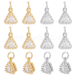 SUPERFINDINGS 12Pcs 2 Colors Brass Clear Cubic Zirconia Pendants, Long-Lasting Plated, Triangle, Mixed Color, 10x9x5.5mm, Hole: 3.4mm, 6pcs/color