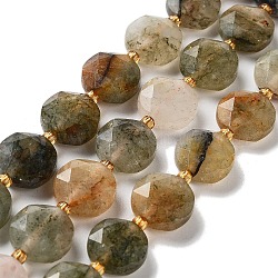 Brins de perles de quartz rutile mélangés naturels, avec des perles de rocaille, coupe hexagonale facettée, plat rond, 12~12.5x5~6mm, Trou: 1.2~1.4mm, Environ 27~29 pcs/chapelet, 15.55~15.75 pouce (39.5~40 cm)