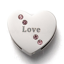 304 fascini dello scorrevole in acciaio inox, con strass ametista chiaro, per San Valentino, cuore con la parola amore, colore acciaio inossidabile, 11.5x13x3.5mm, Foro: 8x1.5 mm