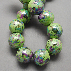 Manuell Porzellan Perlen, perlig, Runde, gelb-grün, 12 mm, Bohrung: 2 mm