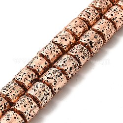 Brins de perles de pierre de lave naturelle galvanisées, colonne, cuivre plaqué, 8x8.5mm, Trou: 1mm, Environ 50 pcs/chapelet, 15.94~16.14 pouce (40.5~41 cm)