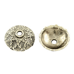 Style tibétain bouchons alliage pompon de perles, sans cadmium et sans plomb, argent antique, 12x4mm, Trou: 1.5mm