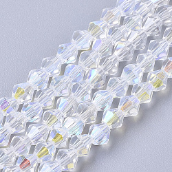 Electroplate Glass Beads Strands, AB Color Half Plated, Faceted, Bicone, Clear AB, 4x4mm, Hole: 0.8mm, about 86~90pcs/strand, 12.99 inch(33cm)