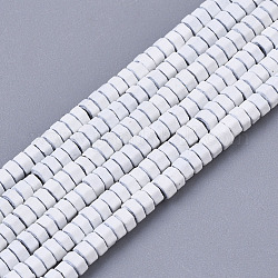 Vaporisez peints non-magnétiques synthétiques perles d'hématite brins, hexagone, blanc, 2x1mm, Trou: 0.8mm, Environ 330~335 pcs/chapelet, 15.75 pouce (40 cm)