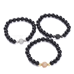 Bracciali stende, con perle di agata nera, perline in ottone zirconi, distanziatori in ottone e filo di cristallo elastico, colore misto, 2-1/4 pollice (5.58 cm)