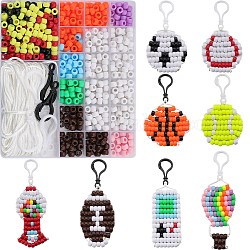 SUNNYCLUE DIY Sport Theme Keychain Making Kit, Including Barrel European Resin & Plastic Beads, Polyester Cord, Plastic Lobster Keychain Clasp Findings, Mixed Color, 645Pcs/box