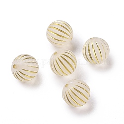Plating Acrylic Beads, Golden Metal Enlaced, Frosted, Round, Floral White, 12mm, Hole: 1.6mm, about 490pcs/500g