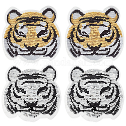 AHANDMAKER 4Pcs Reversible Sequins Tiger Sew on Patches, Sew on Tiger Sequins Applique, Tiger Face Changing Patch DIY Gliter Tiger Patch for Clothes Jackets Jeans Bags Hats DIY Craft Accessories