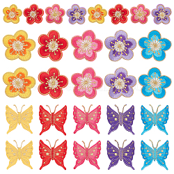 Nbeads 28 pz 14 stile fiore di prugna e motivo a farfalla patch di stoffa ricamata computerizzata, toppe adesive/cucite, accessori costume, colore misto, 48~80x48~80x1~2mm
