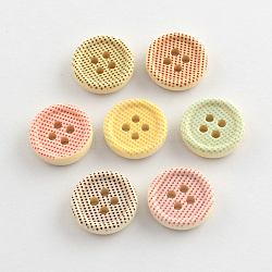 4 buche bottoni in legno stampato, rotondo e piatto, colore misto, 15x4mm, Foro: 2 mm