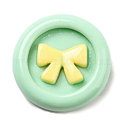 Opaque Resin Cabochons, Flat Round with Bowknot, Pale Green, 22x6mm