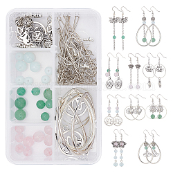 SUNNYCLUE DIY Dangle Earring Making Kits, Including Alloy Pendants & Beads & Bead Frames & Links connectors, Brass Linking Rings & Cable Chains & Jump Rings & Pins, Natural Gemstone Beads, Platinum, 19mm, Hole: 1.5mm, 18pcs/box