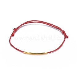Bracelets ajustables, avec cordon en coton ciré et perles en laiton, or, rouge, 9 pouce (23~23.5 cm), 1mm