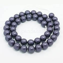 Round Shell Pearl Frosted Beads Strands, DarkSlate Blue, 10mm, Hole: 1mm, about 40pcs/strands, 15.7 inch