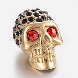 Perles de strass en 304 acier inoxydable, Perles avec un grand trou   , tête crâne, ruby, or, 21.5x13x13mm, Trou: 6mm