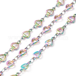 Regenbogenfarbe 304 Gliederketten aus Edelstahl, gelötet, Herz, 10x5~5.5x1.5 mm
