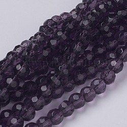 Faceted Glass Round Beads Strands, Dark Violet, about 6mm in diameter, hole: about 1mm, about 50pcs/strand, 13 inch