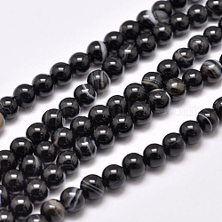 Chapelets de perles en agate rayée naturelle/agate à bandes, teints et chauffée, ronde, Grade a, noir, 16mm, Trou: 1.2mm, Environ 25 pcs/chapelet, 14.7 pouce (37.3 cm)