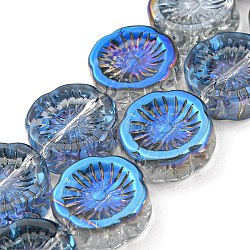 Halbplattierte, galvanisierte, transparente Glasperlenstränge, Blume, Verdeck blau, 14x14.5x5.5 mm, Bohrung: 1.2 mm, ca. 45 Stk. / Strang, 25.83 Zoll (65.6 cm)