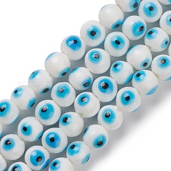 Main mal chapelets de perles au chalumeau des yeux, ronde, bleu ciel, 10.5~11x9~10mm, Trou: 2~3mm, Environ 40 pcs/chapelet, 14.13~14.6'' (35.9~37.1 cm)