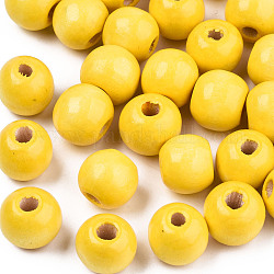 Природных шарики древесины, без свинца, окрашенные, круглые, золотые, 1/2 дюйм (14 мм), отверстие : 4 мм