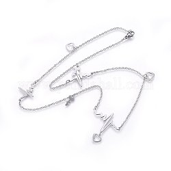 304 подвесные из нержавеющей стали ожерелья, с кабельными цепями, сердцебиение и ключ, цвет нержавеющей стали, 21.3 дюйм (54 см), подвески: 11~15x6~9x0.5~0.8 мм