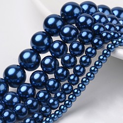 Dyed Glass Pearl Round Beads Strands, Marine Blue, 4mm/6mm/8mm/10mm/12mm, Hole: 1mm, about 70~216pcs/strand