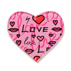 Pendenti acrilici di san valentino, cuore, perla rosa, 37x39.5x2.5mm, Foro: 1.6 mm