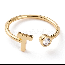 Латунные кольца из манжеты с прозрачным цирконием, открытые кольца, долговечный, реальный 18k позолоченный, letter.t, размер США 6, внутренний диаметр: 17 мм