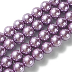 Hebras de perlas de vidrio ecológicas, Grado A, redondo, teñido, cordón de algodón rosca, violeta, 12mm, agujero: 1.2~1.5 mm, aproximamente 34 pcs / cadena, 15.7 pulgada