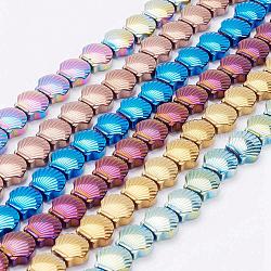 Electroplate Non-Magnetic Synthetic Hematite Beads Strands, Shell, Mixed Color, 8x9x4mm, Hole: 0.5mm, about 49pcs/strand, 16.1 inch(41cm)