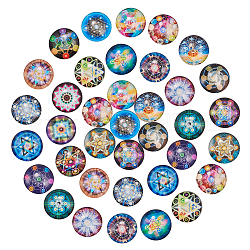 Sunnyclue Glaskabochons, Flachrund, Kaleidoskopmuster, Mischfarbe, 25x6 mm, 20colors, 2 Stk. je Farbe, 40 Stück / Set
