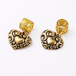 Trecce di anelli di capelli in alluminio pendenti, con pendenti a forma di cuore in lega, accessori per fascia per capelli, antico dorato e dorato, 31mm