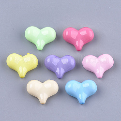 Opaque Solid Color Acrylic Beads, Heart, Mixed Color, 17x22x9mm, Hole: 1.5mm, about 350pcs/500g
