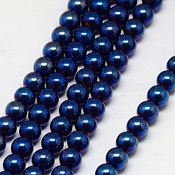 Electroplate Non-magnetic Synthetic Hematite Beads Strands, Round, Grade A, Blue Plated, 8mm, Hole: 1.5mm, about 50pcs/strand, 16 inch