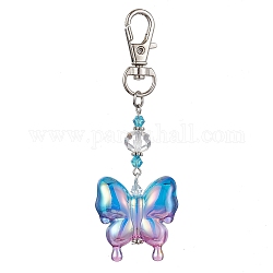 Décorations de pendentifs papillon en acrylique, avec un alliage pivotant homard fermoirs griffe, platine, bleu royal, 90mm