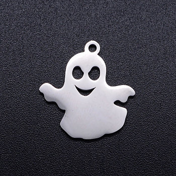 201 Stainless Steel Pendants, Ghost, Halloween, Stainless Steel Color, 18x17x1mm, Hole: 1.5mm