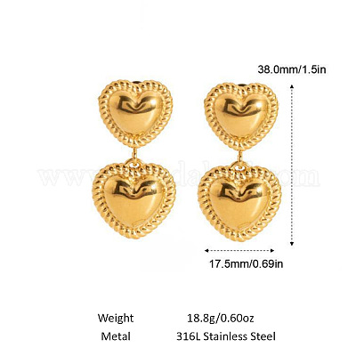 Серьги-гвоздики в форме сердца из нержавеющей стали 304 CY2575-1-1