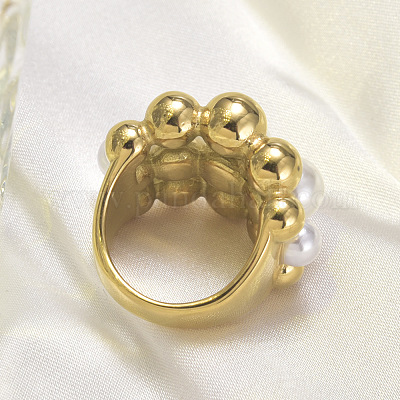 Кольца из хирургической нержавеющей стали 316L с круглыми бусинами из ракушечного жемчуга для женщин FS-WG2730F-02-1