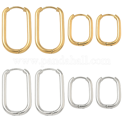 8 пара овальных серег-колец из нержавеющей стали 304 в 4 стилях EJEW-SC0001-75-1