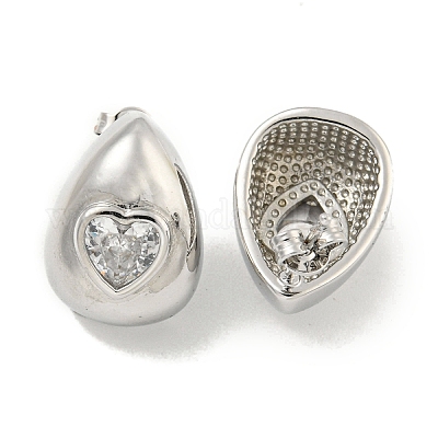 Серьги-гвоздики из латуни с микропаве из кубического циркония для женщин EJEW-E312-01E-P-1