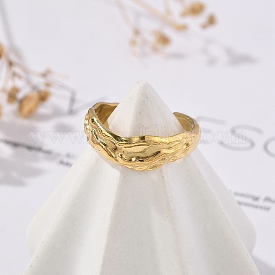 Текстурированные открытые манжетные кольца из нержавеющей стали 304 RJEW-R014-03G-03-1