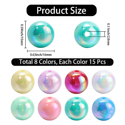 120шт 8 цвета непрозрачные акриловые бусины MACR-PA0001-12-1