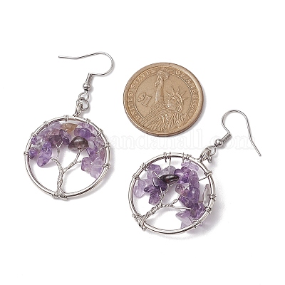 Серьга с подвеской из натурального камня и латуни EJEW-JE05981-1